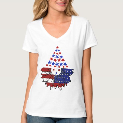Sunflower Patriotic United States Flag 4th Of July T_Shirt