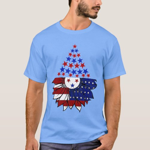 Sunflower Patriotic United States Flag 4th Of July T_Shirt