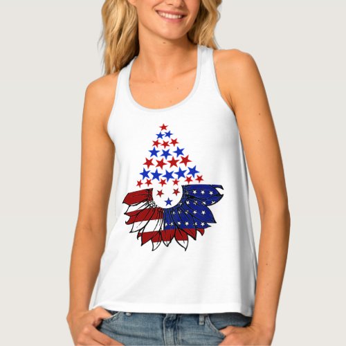 Sunflower Patriotic United States Flag 4th Of July Tank Top