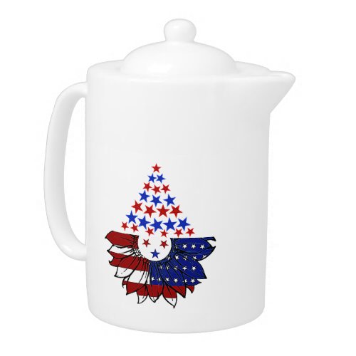 Sunflower Patriotic United States Flag 4th Of July Teapot