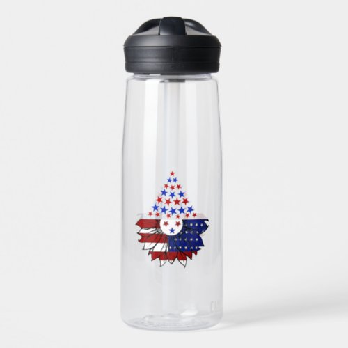 Sunflower Patriotic United States Flag 4th Of July Water Bottle
