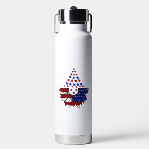Sunflower Patriotic United States Flag 4th Of July Water Bottle