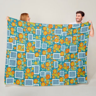 sunflower pattern 70s fleece blanket