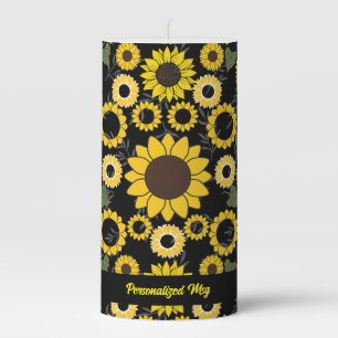Sunflower pattern A01.b Black BG Pillar Candle