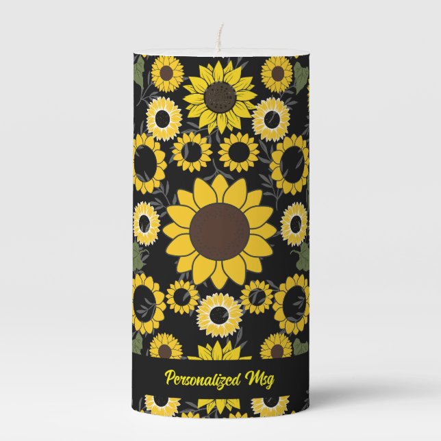 Sunflower pattern A01.b Black BG Pillar Candle (Front)