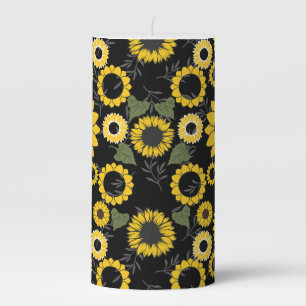 Sunflower pattern A01.b Black BG Pillar Candle