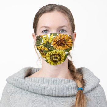 Sunflower Pattern Adult Cloth Face Mask by Soulful_Inspirations at Zazzle
