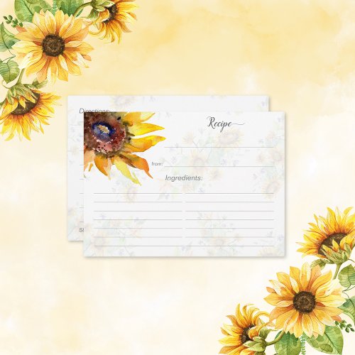 Sunflower Pattern Bridal Shower Recipe Card