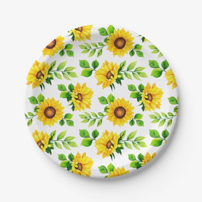 Sunflower Pattern Country Farmhouse Birthday Party Paper Plates (Front)