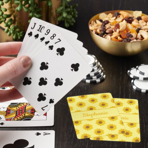 Sunflower Pattern Custom Name Poker Cards