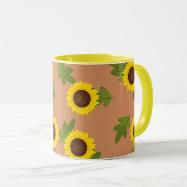 Sunflower Pattern Design – Cute Floral Aesthetic Mug (Front Right)