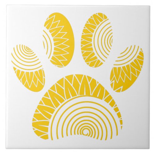Sunflower Pattern Dog Paw Print Decorative Design Ceramic Tile