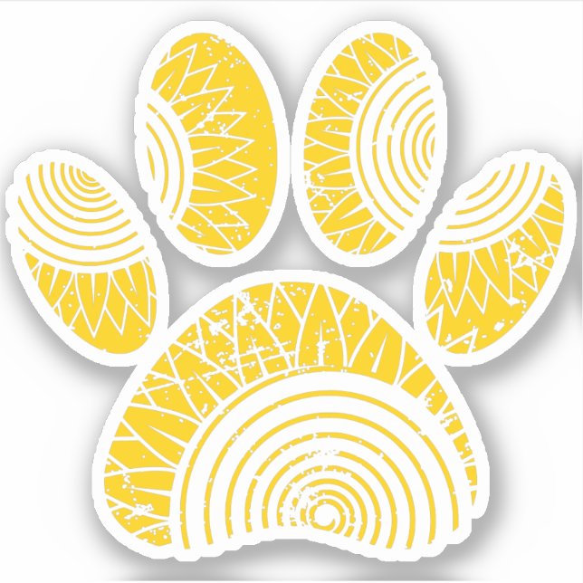 Sunflower Pattern Dog Paw Print Distressed Design Sticker (Front)