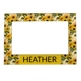 Sunflower Pattern Floral Monogram Name Magnetic Frame