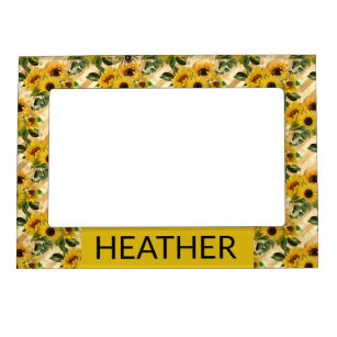 Sunflower Pattern Floral Monogram Name Magnetic Frame