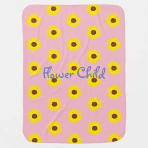 Sunflower Pattern - Flower Child with your text Baby Blanket