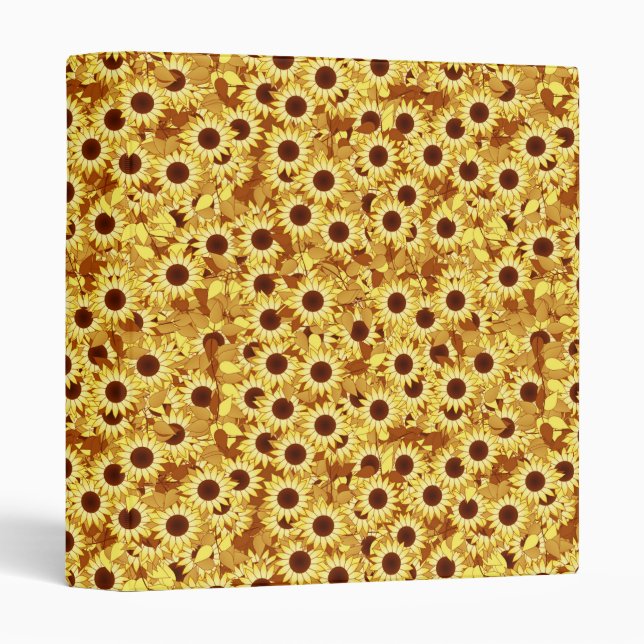 Sunflower Pattern, Gold, Yellow and Brown 3 Ring Binder (Front/Spine)
