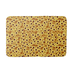 Sunflower Pattern, Gold, Yellow and Brown Bath Mat