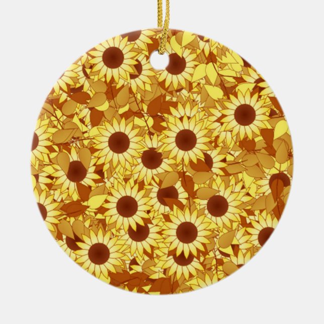 Sunflower pattern - gold, yellow and brown ceramic ornament (Front)