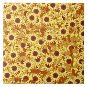 Sunflower pattern - gold, yellow and brown ceramic tile