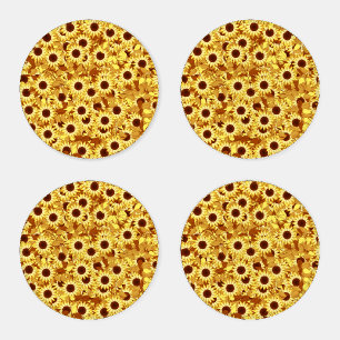 Sunflower Pattern, Gold, Yellow and Brown Coaster Set