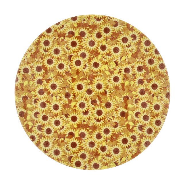 Sunflower pattern - gold, yellow and brown cutting board (Front)