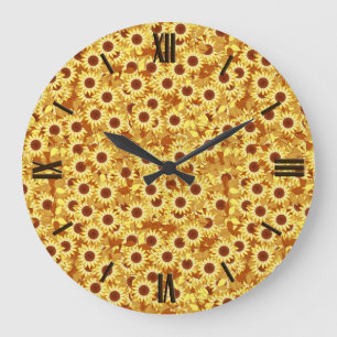 Sunflower pattern - gold, yellow and brown large clock