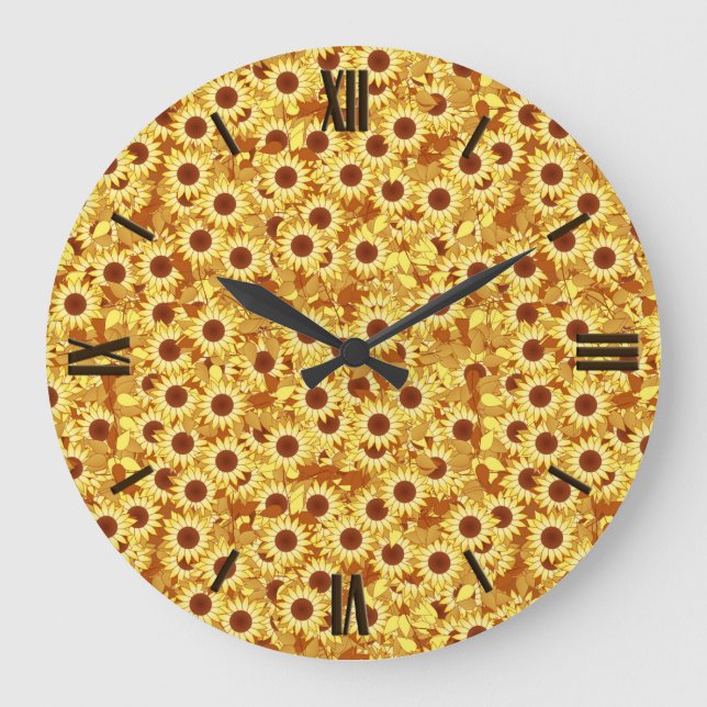Sunflower pattern - gold, yellow and brown large clock (Front)