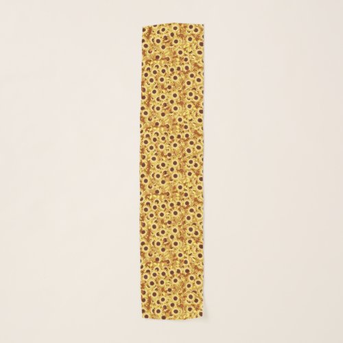 Sunflower Pattern Gold Yellow and Brown Long Scarf