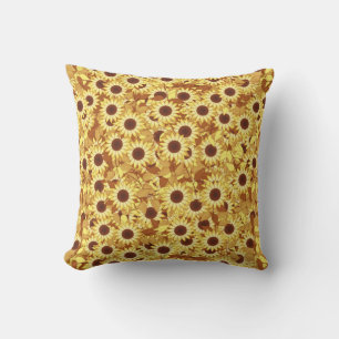 Sunflower Pattern, Gold, Yellow and Brown Outdoor Pillow