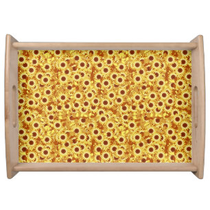 Sunflower pattern - gold, yellow and brown serving tray