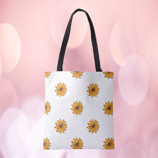 Sunflower Pattern Hand Drawn Yellow Tote Bag