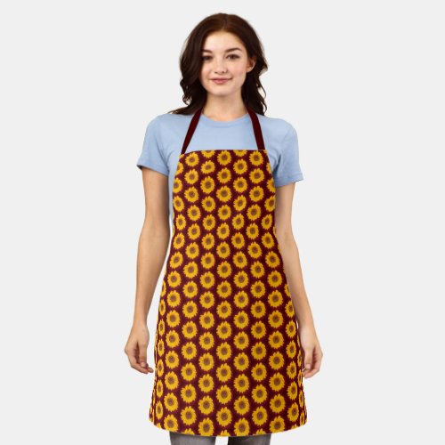 sunflower pattern in burgundy apron