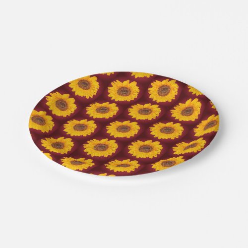 sunflower pattern in burgundy  paper plates