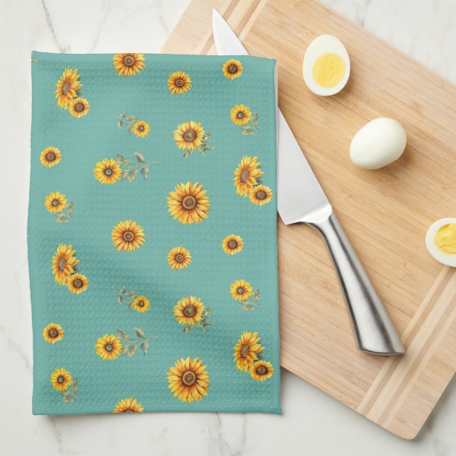 Sunflower Pattern Large Kitchen Towel (Quarter Fold)