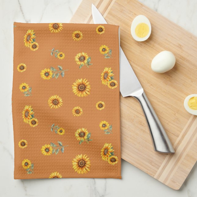 Sunflower Pattern Large Kitchen Towel (Quarter Fold)