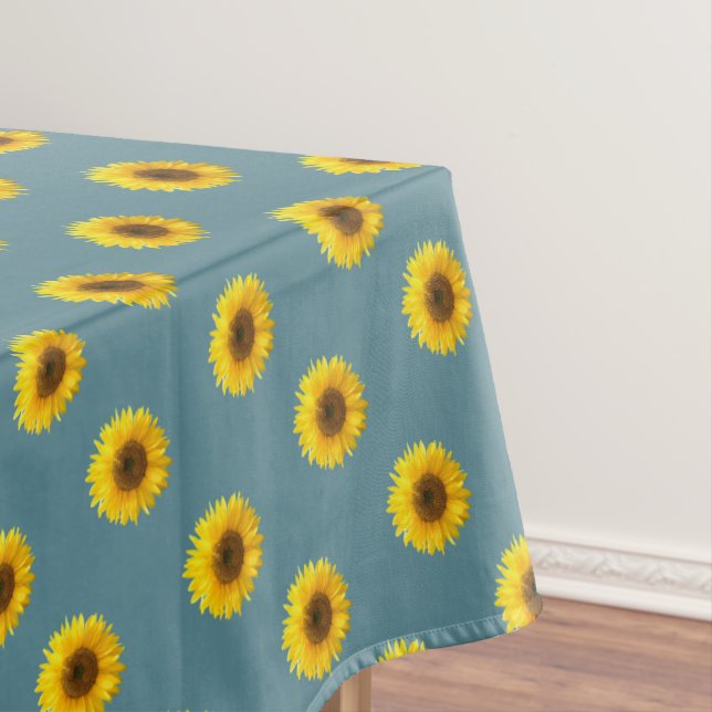 Sunflower Pattern on Blue Green Tablecloth (In Situ)