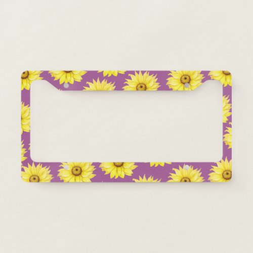 Sunflower Pattern On Purple License Plate Frame