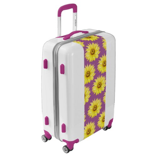 Sunflower Pattern On Purple Luggage