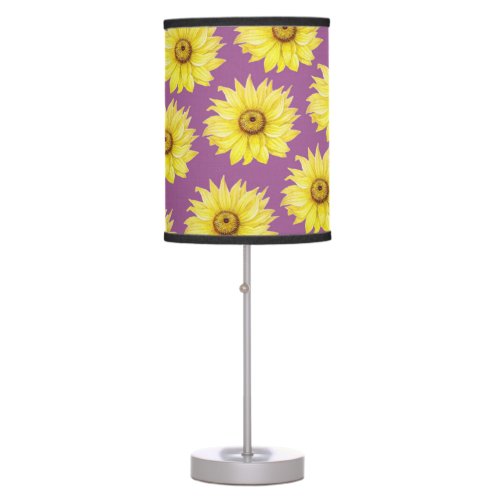 Sunflower Pattern On Purple Table Lamp