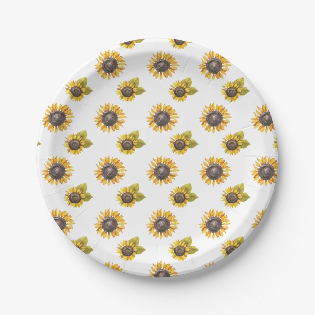 Sunflower Pattern Party Paper Plates (Front)