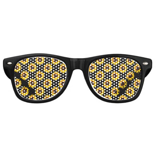 Sunflower Pattern Print  Retro Sunglasses