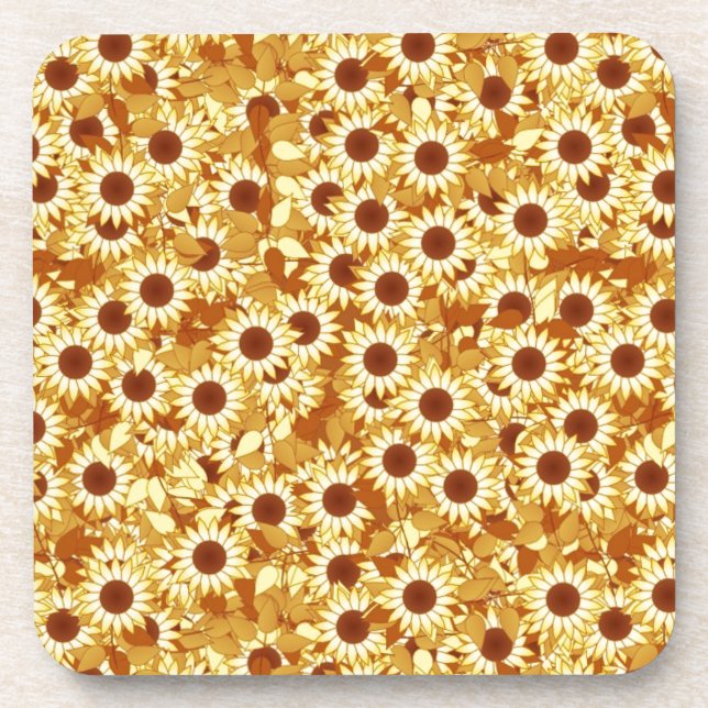 Sunflower pattern, shades of gold, yellow and brow beverage coaster (Front)
