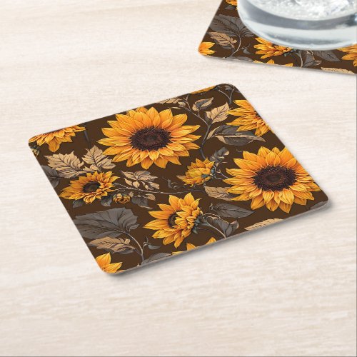 Sunflower Pattern Square Paper Coaster