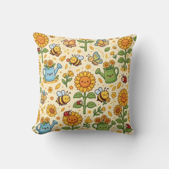 Sunflower Pattern Throw Pillow (Front)
