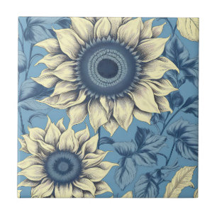 Sunflower pattern vintage ceramic tile