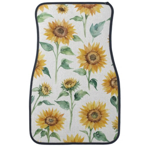 Sunflower Pattern Watercolor Botanical  Car Floor Mat