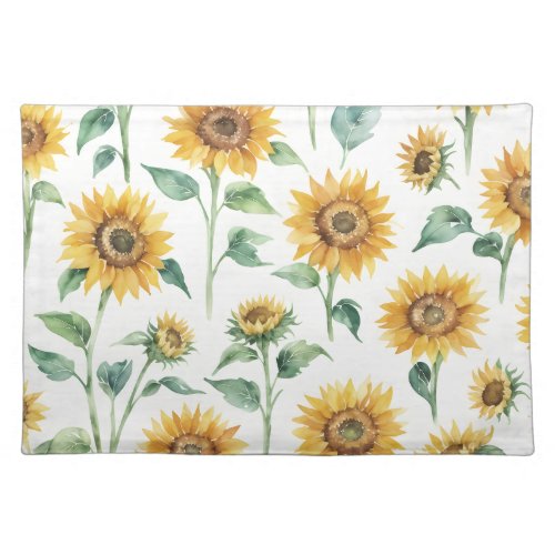 Sunflower Pattern Watercolor Botanical  Cloth Placemat