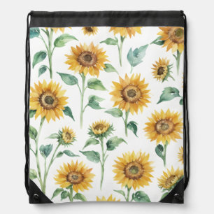 Sunflower Pattern Watercolor Botanical Drawstring Bag