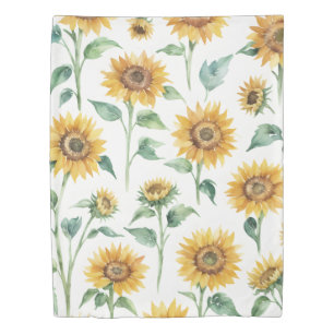 Sunflower Pattern Watercolor Botanical Duvet Cover